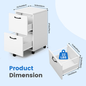 2-Drawer Rolling File Cabinet with Lockable Wheels, Printer Stand with Storage for Home Office