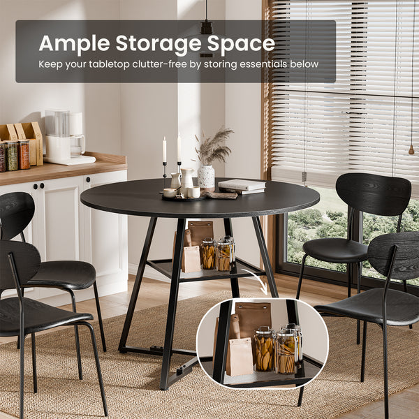 CONCETTA Round Extendable Dining Table for 4-8 People, Space-Saving Wood Kitchen Table with Pedestal Base & Storage Shelf, Modern Expandable Oval Dining Table for Home & Apartment