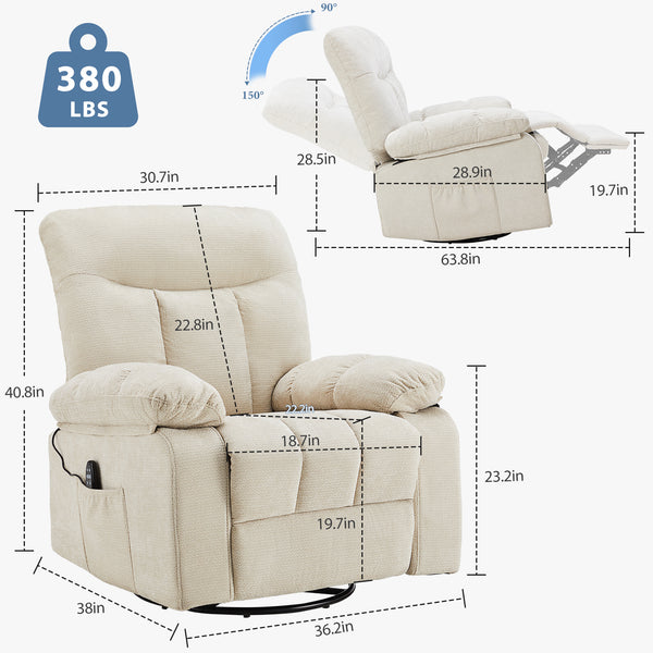 CONCETTA Manual Swivel Recliner Chair with Heating and Vibration Massage