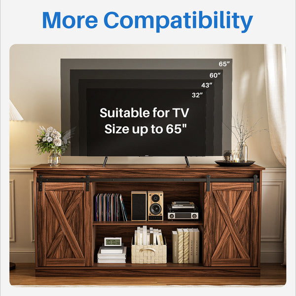 CONCETTA TV Stand, Storage Function, Mid-sized Farmhouse Style, Movable Sliding Door, Rust