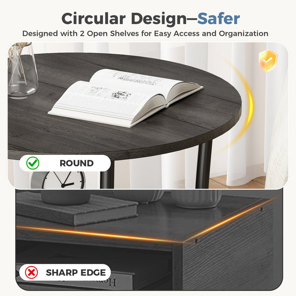 CONCETTA 2-Tier Small Round Side Table, Bedside Nightstand with Sturdy 70lbs Top Capacity, End Table for Living Room, Bed Room & Small Spaces