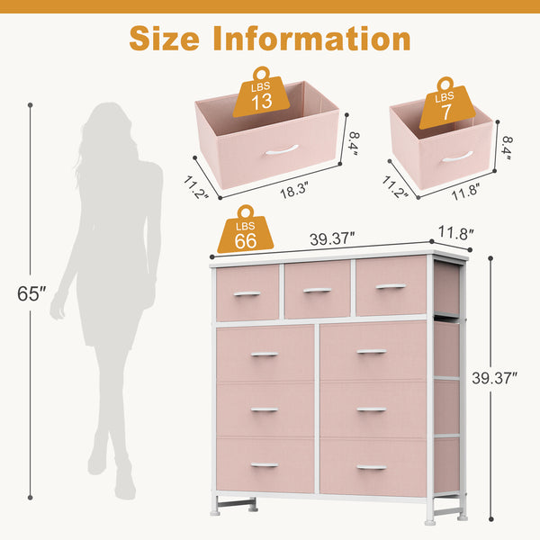 CONCETTA 9-Drawer Fabric Dresser, TV Cabinet Sideboard, Storage Organizer Cabinet for Living Room, Bedroom, Office