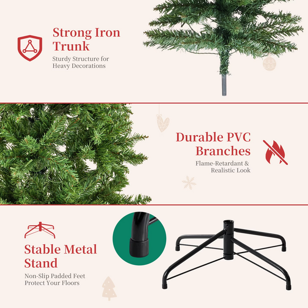 SHOUFTW Red Berry Christmas Tree with Lights, Pre-Lit Artificial Pine Tree with Warm White LEDs, Indoor Home Holiday Decor