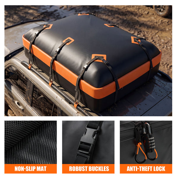 CONCETTA Car Rooftop Cargo Carrier, Waterproof Durable Roof Bag for Vehicles, Universal Fit with Straps & Anti-Slip Mat, Easy Install, Black