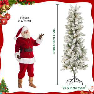 Artificial Full Christmas Tree, Flocked Snow Trees with Pine Cone Decoration, Includes Stand, Incandescent Lights & Foldable Base for Home, Office, Party