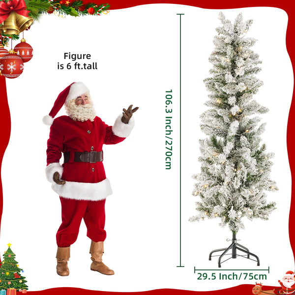 Artificial Full Christmas Tree, Flocked Snow Trees with Pine Cone Decoration, Includes Stand, Incandescent Lights & Foldable Base for Home, Office, Party