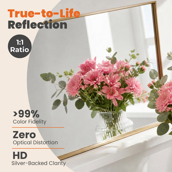 CONCETTA Bathroom Mirror, Brushed Aluminium Framed, Rectangle with Square Corner for Wall Home Decor Modern Style