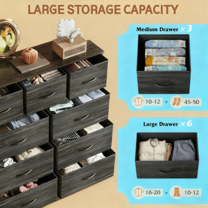 CONCETTA 9-Drawer Fabric Dresser, TV Cabinet Sideboard, Storage Organizer Cabinet for Living Room, Bedroom, Office