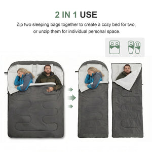 CONCETTA Lightweight Double Sleeping Bag for Adults in Cold & Warm Weaher, Waterproof & Machine Washable for Camping/Backpacking/Hiking