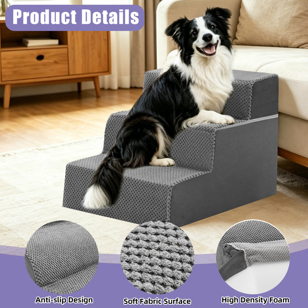 CONCETTA Pet Stairs Ramp, High-Density Foam Dog Cat Steps, Non-Slip Indoor Ladder for Couch, High Beds, Sofa, Gray
