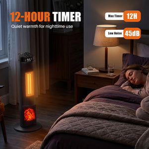 SHOUFTW 1500W Space Heater, 23" Electric Heater with Remote and Thermostat, 12H Timer, 4 Modes & 70°Oscillation, Overheat & Tip-Over Protection for Indoor