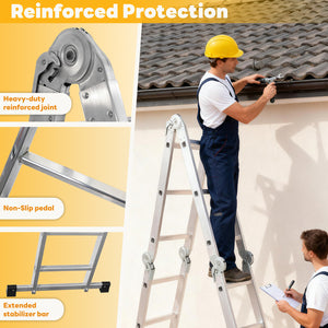 Multi-Functional Folding Telescopic Ladder - Made Of Aluminum Alloy, With Anti-Slip Design And Safety Lock System, Supports Up To 330 Lbs, Suitable For Home, Outdoor, Or Workshop,Silver