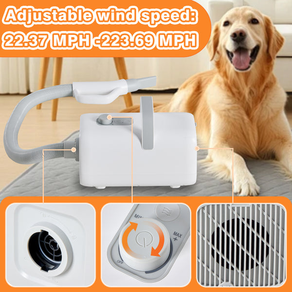 CONCETTA Large Dog Hair Grooming Blower,Dog Hair Dryer with Adjustable Wind Speed & Heater Temperature4 Nozzles, 6.5ft Cord for Dog Hair Force Blower