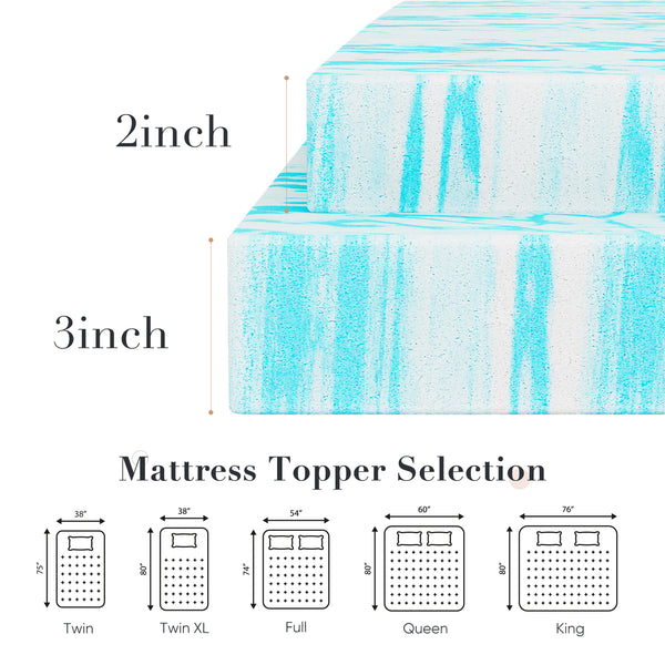 CONCETTA Memory Foam Mattress Topper with Cooling Gel, Pressure Relief for Back Pain, Comfort Bed Topper, CertiPUR-US Certified
