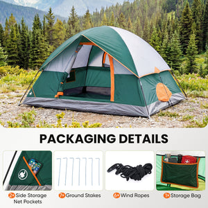 SHOUFTW 2-4 Person Waterproof Camping Tent with Rainfly, Easy Setup Dome Tent with Mesh Windows & Skylight Vent, Lightweight Portable Tent for Outdoor Camping, Hiking, Festivals & Backyard