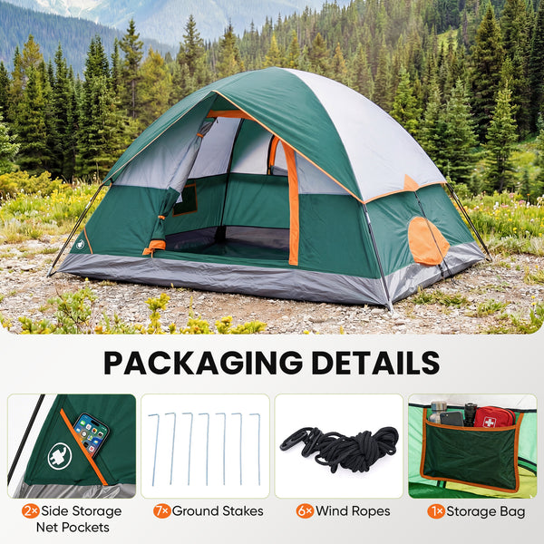 SHOUFTW 2-4 Person Waterproof Camping Tent with Rainfly, Easy Setup Dome Tent with Mesh Windows & Skylight Vent, Lightweight Portable Tent for Outdoor Camping, Hiking, Festivals & Backyard