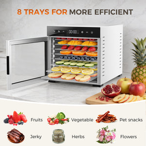 CONCETTA Food Dehydrator Machine, 8 Stainless Steel Trays, Large 8.2 ft² Drying Space, 500W Power for Jerky, Meat, Fruit, Dog Treats, Herbs, Quiet Operation, Digital Timer & Temp Control