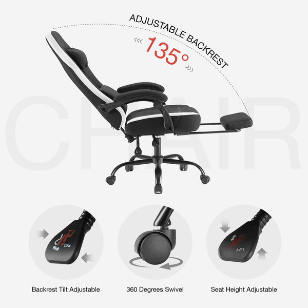 gaming chair, office chair with high backrest and computer chair, is an ergonomic adjustable rotating office chair. Available in black, white, khaki, pink and blue.