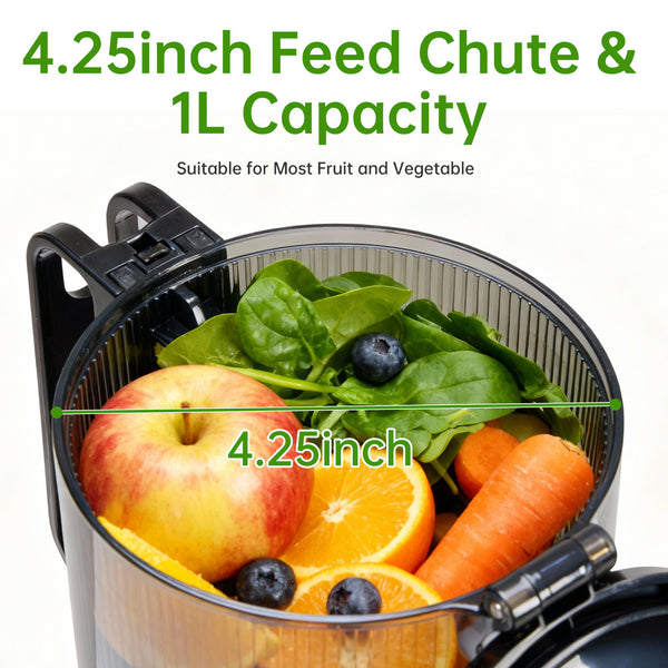 Cold Press Slow Juicer with 4.25" Wide Feed Chute, 200W High-Yield Juicer for Whole Fruits & Vegetables