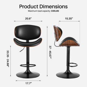CONCETTA Rotatable Bar Stool Set (2-piece), Adjustable Height Bar Stool, Featuring PU Leather Seat, Ergonomic Backrest and Footrest, With Anti-slip Rubber Base Suitable for Bar