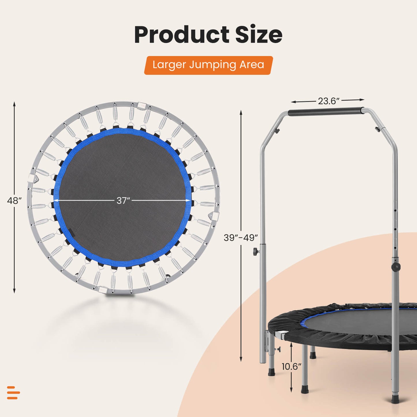 JOINSUN 40"/48" Foldable Mini Trampoline for Adults, Rebounder Trampoline for Adults with Adjustable Bar（副本）