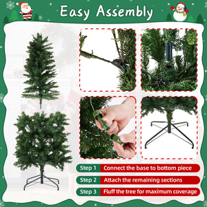 Artificial Full Christmas Tree, Flocked Snow Trees with Pine Cone Decoration, Includes Stand, Incandescent Lights & Foldable Base for Home, Office, Party