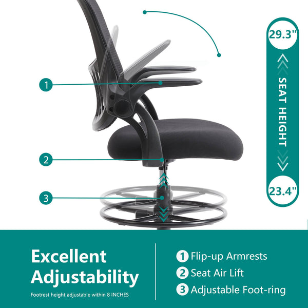 CONCETTA Office Computer Desk Chair, Ergonomic Chair with Flip-up Armrests and Lumbar Support, Height Adjustable, Breathable Mesh Back