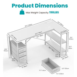 47"L Shaped Computer Desk with 3 Drawers, Power Outlets, USB Ports, and Monitor Stand, Corner Gaming Desk for Home Office