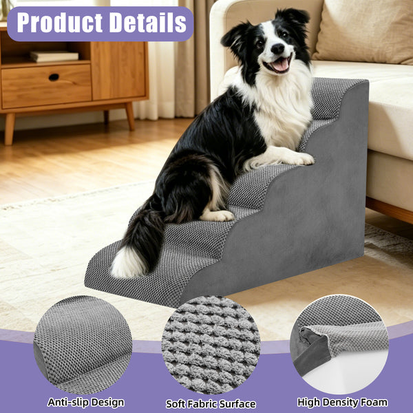CONCETTA Pet Stairs Ramp, High-Density Foam Dog Cat Steps, Non-Slip Indoor Ladder for Couch, High Beds, Sofa, Gray