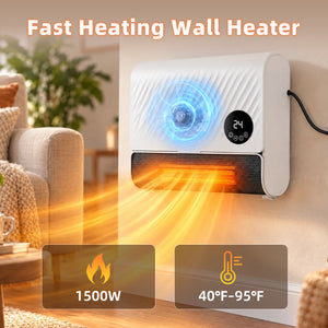 CONCETTA 1500W Wall-mount Electric Space Heater with 3 Mode 40-95°F Thermostat, 12H Timer, Child Lock, Low Noise for Bedrooms, Indoor