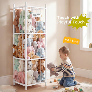 CONCETTA Toy Storage Organizer, Wooden Toy Holder Cage - Holds 40+ Plush Toys, Sturdy Wood & Steel Screw Construction for Toddler Room, Playroom, Bedroom, White