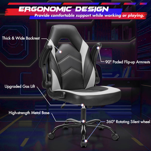 CONCETTA Ergonomic Leather Gaming Chair-Office Desk PU Leather Chair -up Armrests, Swivel Task Chair Adjustable Height for Adults Teens Kids
