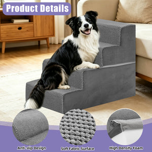 CONCETTA Pet Stairs Ramp, High-Density Foam Dog Cat Steps, Non-Slip Indoor Ladder for Couch, High Beds, Sofa, Gray