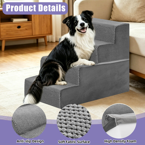 CONCETTA Pet Stairs Ramp, High-Density Foam Dog Cat Steps, Non-Slip Indoor Ladder for Couch, High Beds, Sofa, Gray