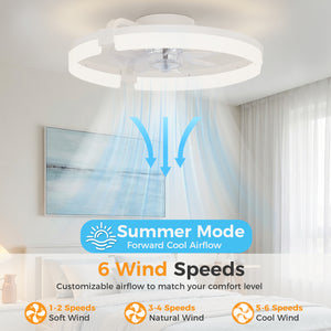 SHOUFTW Ceiling Fan, Caged Ceiling Fans with Lights, Farmhouse Low Profile Fandelier with Remote, Flush Mount for Bedroom, Living Room, Kitchen, 6 Wind Speeds