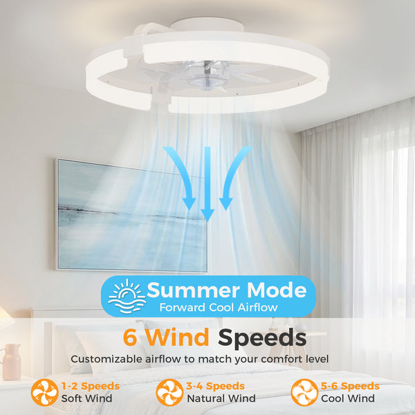 SHOUFTW Ceiling Fan, Caged Ceiling Fans with Lights, Farmhouse Low Profile Fandelier with Remote, Flush Mount for Bedroom, Living Room, Kitchen, 6 Wind Speeds
