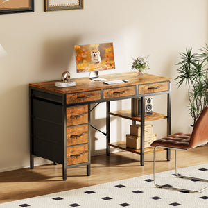 CONCETTA Computer Desk with 6 Drawers and 2 Open Shelves, Modern Home Office Desk
