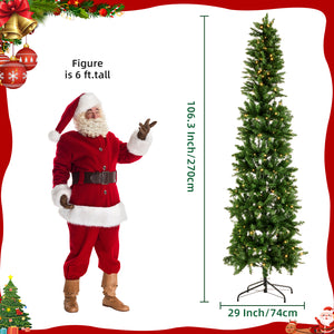 Artificial Full Christmas Tree, Flocked Snow Trees with Pine Cone Decoration, Includes Stand, Incandescent Lights & Foldable Base for Home, Office, Party