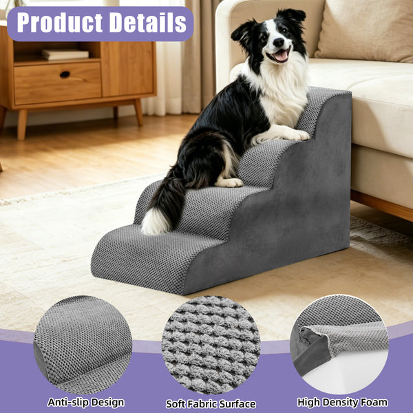CONCETTA Pet Stairs Ramp, High-Density Foam Dog Cat Steps, Non-Slip Indoor Ladder for Couch, High Beds, Sofa, Gray