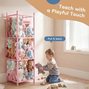 CONCETTA Toy Storage Organizer, Wooden Toy Holder Cage - Holds 40+ Plush Toys, Sturdy Wood & Steel Screw Construction for Toddler Room, Playroom, Bedroom, White