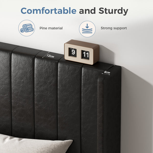CONCETTA Full Size Bed Frame with Wingback PU Upholstered Headboard and Wooden Slats Support, No Box Spring Needed, Easy Assembly, Black