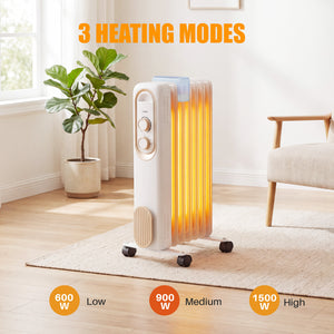 SHOUFTW 1500W Portable Oil Filled Radiator Heater with Electric Adjustable Thermostat. Automatic Power-off and Tip-Over Protection, Quiet Heating for Home