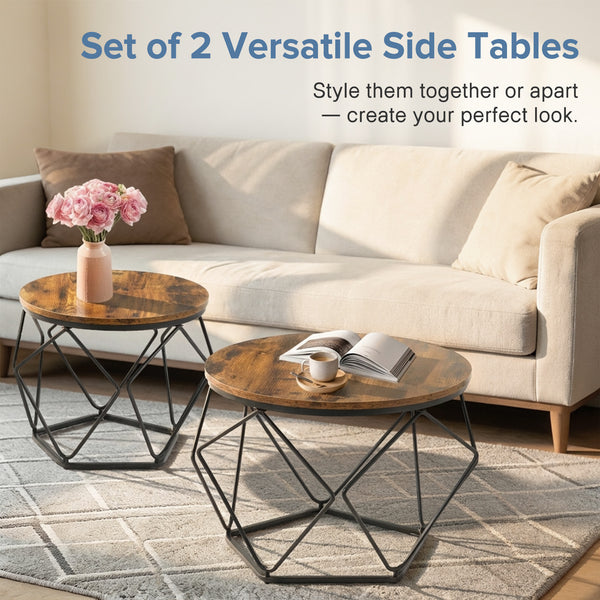 CONCETTA Small Round Coffee Table Set of 2, Nesting Side Tables for Living Room or Bedroom, Modern Accent End Tables