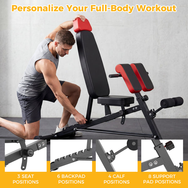 CONCETTA Multi-Functional FID Weight Bench for Full All-in-One Body Workout – Hyper Back Extension, Roman Chair, Adjustable Ab Sit-up Bench, Incline/Decline Bench, Flat Bench