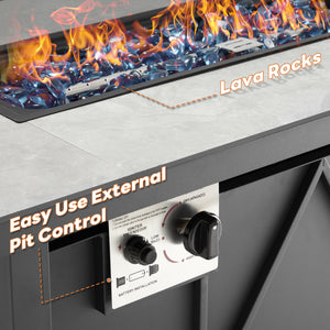 SHOUFTW 43" Propane Fire Pit Table, Outdoor Rectangular Gas Fire Pit with Lid & Waterproof Cover for Patio Backyard Deck Gatherings, 50000 BTU, Black