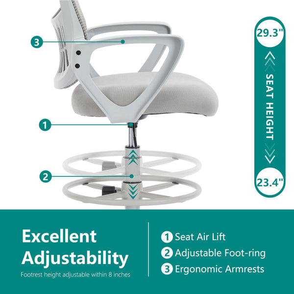 CONCETTA Tall Office Chair for Standing Desk with Adjustable Foot Ring,Counter Height Office Chairs
