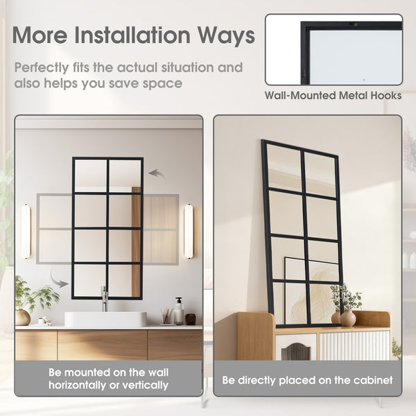CONCETTA Wall Mirror, Window Decoration, Metal Framed Wall-Mounted for Bedroom, Living Room, Entryway, Black