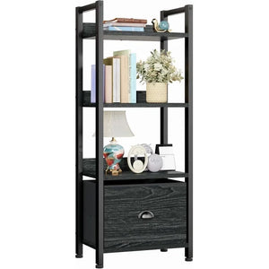 CONCETTA  Bookshelf with Drawer, Tall Narrow Bookcase with Shelves, Wood and Metal Storage Organizer for Bedroom, Living Room