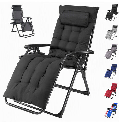 SHOUFTW Padded Zero Gravity Lounge Chair with Detachable Cushion & Side Tray, Folding Reclining Patio Chair, Outdoor Lawn Lounger