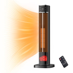 CONCETTA 1500W 32" Tower Space Heater, Portable Electric Flame Heater with Remote, 4 Modes Settings, Low Noise, 60°Oscillation & 15H Timer for Indoor Use